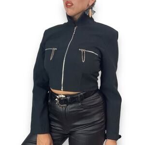 90's KOJI YOHJI designer cropped black jacket with chain detail